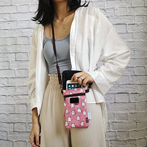 Image of Tainada Small Crossbody Phone Pouch Bag w /Touchscreen Window (Cats Pink) | Travel cellphone purse clutch holder for women w / detachable strap; Compatible with iPhone 17 Pro Max, 16 Plus; Samsung S26
