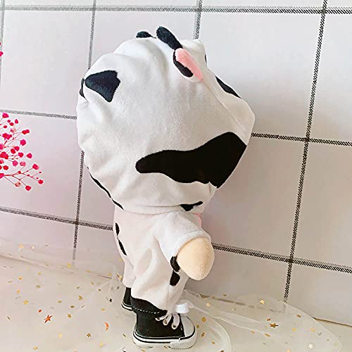 niannyyhouse Cow Suit 20cm(7.8in) Plush Doll Clothes Onesies + Shoe 2-Piece Set Green Pajamas (Black+White) - Image 4