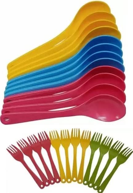 UROOJ Reusable Plastic Spoons and Forks for Kids Combo, Kids Spoon Set for Eating, Playing & Baby Feeding (12 Spoons & 12 Forks, Mixed Colors)-image-28