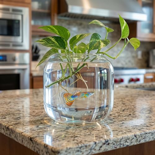 Acuario redondo de cristal que soluciona la falta de espacio con plantas de betta 6