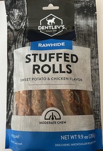 Rawhide Stuffed Rolls Dog Chews Sweet Potato & Chicken Flavor Moderate Chew 10 Count 9.9 oz
