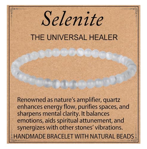 LPBeads Handmade Natural Gemstone Stretch Elastic 4mm White Selenite Bracelet Healing Crystal Round Stone Beads Jewelry Gifts for Women Men