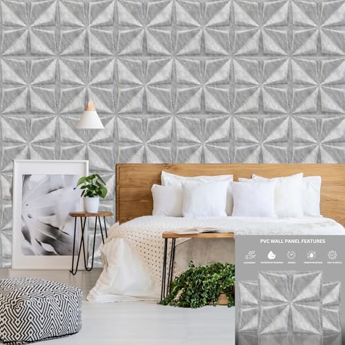 Image of Kayra Decor PVC Panel for Wall Bloom Design White Marble Color 19.7 inch x 19.7 inch (Pack of 12) - Covers 32.34 Sq. Ft.