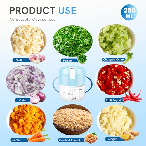 Image of EASYSPEED Electric Garlic Chopper 1Cup, Mini USB Charging Wireless Food Processor with 304 Stainless Steel, 3 Sharp Blades, Portable Kitchen Vegetable Grinder for Onion, Garlic, Ginger, Baby Food