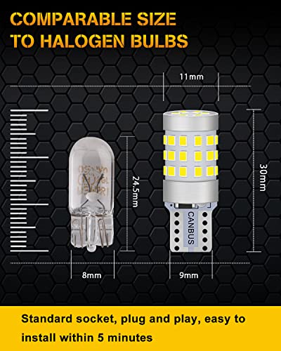 Qasim 194 W5W Led Bulb Canbus Error Free T10 168 175 2825 Replacement Light For Car Interior Dome Map Door Courtesy License Plate Lights Bulb, White 6500K Ac Dc 12V 24V, Pack Of 4 #TOP1
