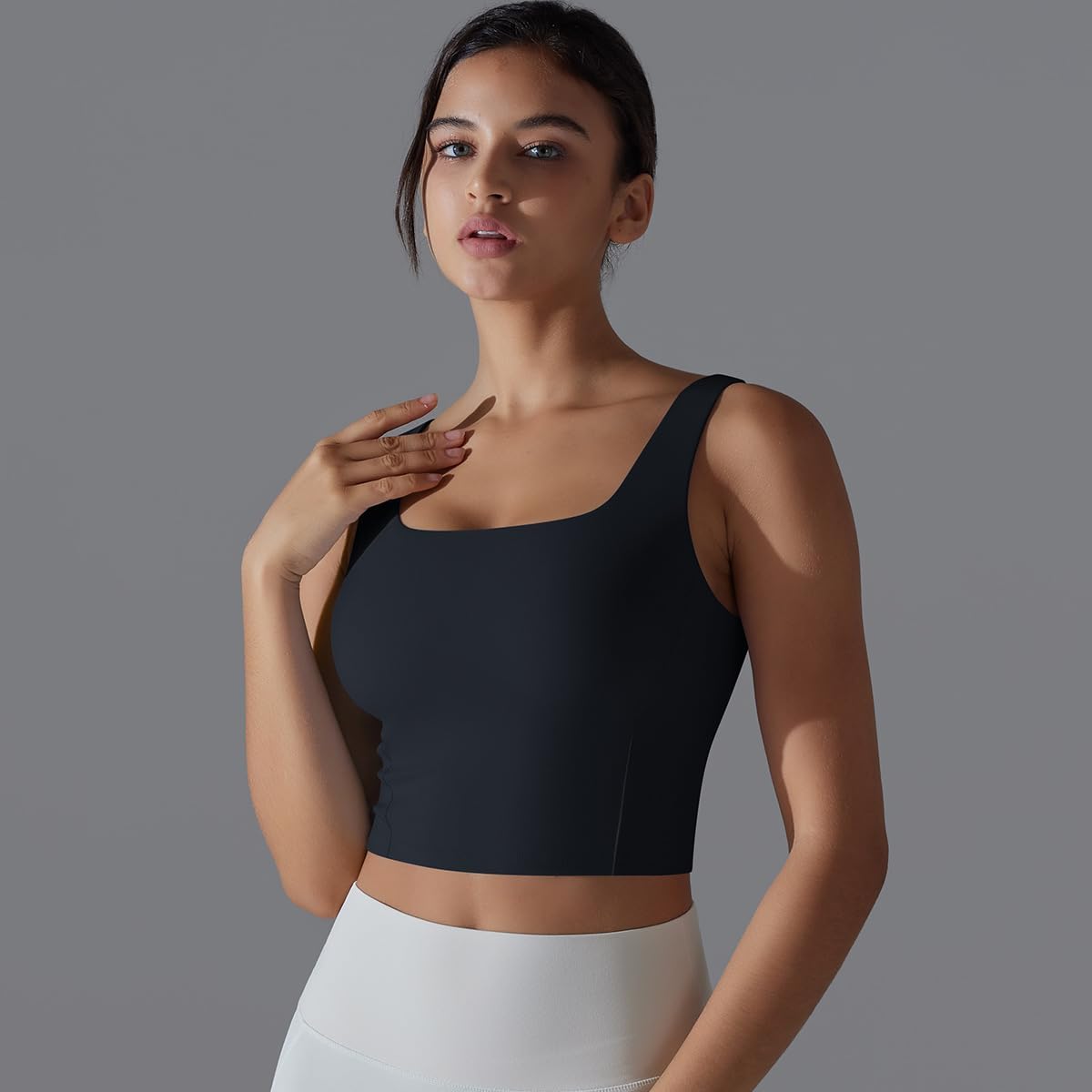 ABOCIW Women's Square Neck Longline Sports Bra Sleeveless Padded Workout Yoga Crop Tank Tops - Image 4