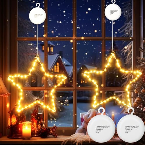 echosari 2 Stück LED Sterne Weihnachtsdeko Fenster mit Saugnapf, 120...