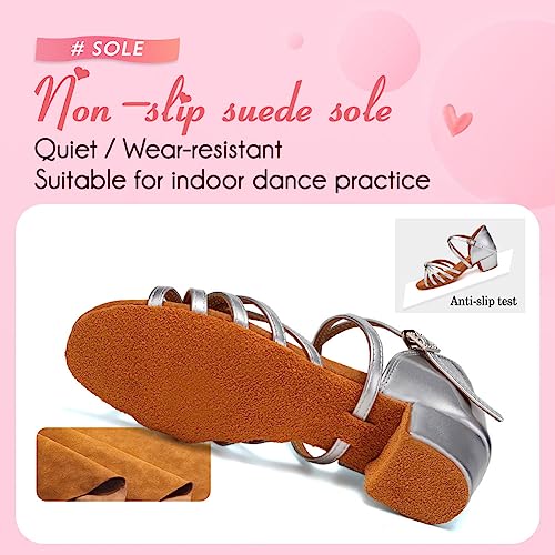 YKXLM Toddler Girls Latin Dance Shoes Kids Low Heels Tango Salsa Ballroom Practice Dance Shoes for Girls4