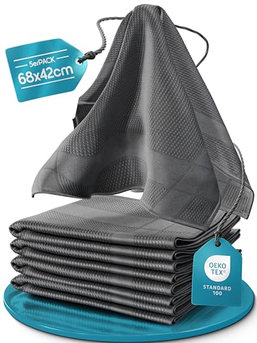 Haushalt und Genuss Microfaser Geschirrtücher Set 68x42cm Hochsaugend & Schnelltrocknend Streifenfrei bis 95C Waschbar trocknergeeignet fusselfrei Küchenhandtücher (5 Grau 68x42cm)