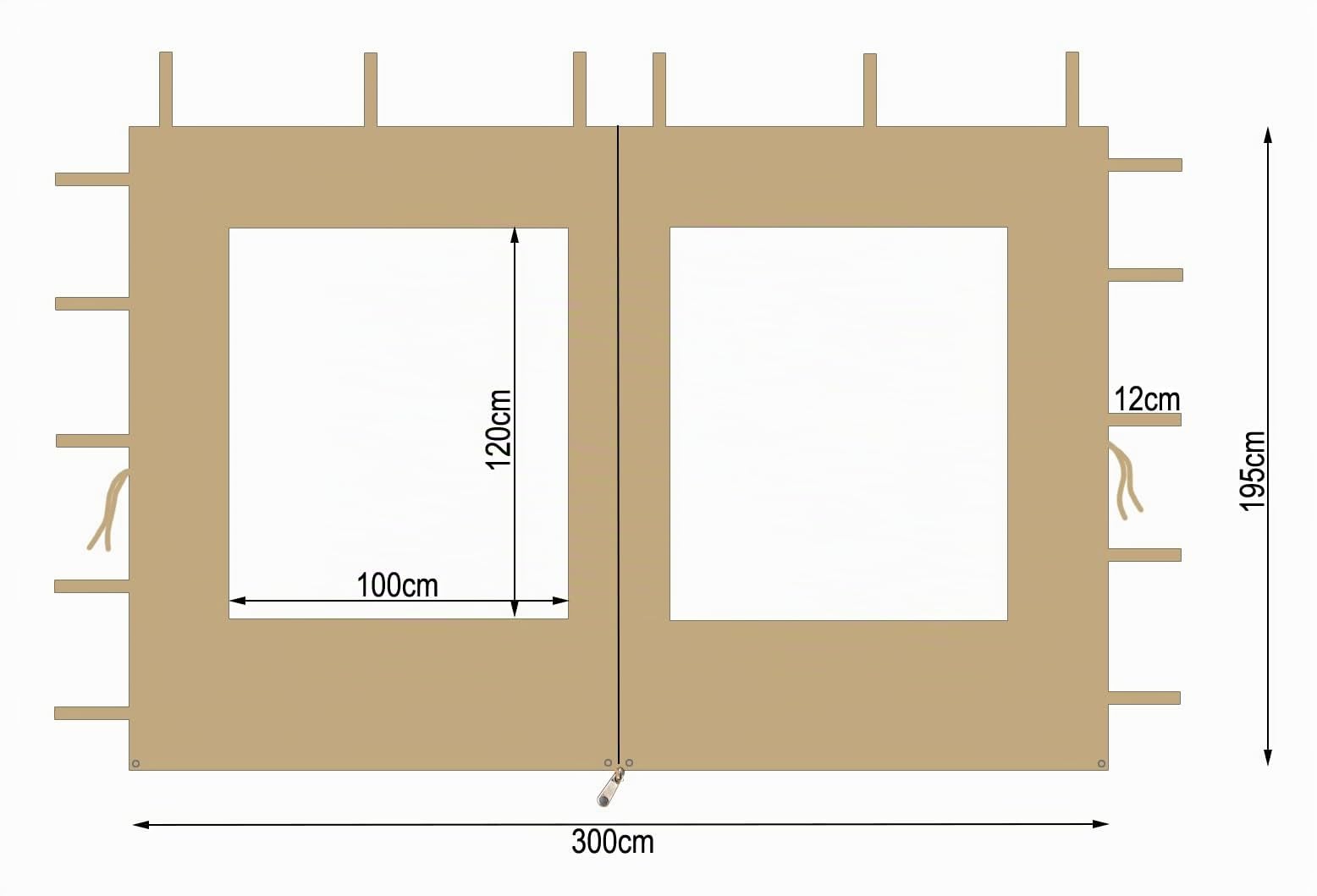 QUICK STAR 2 pannelli laterali in poliestere con finestra 300/400 x 195 cm per gazebo 3 x 4 m parete laterale beige RAL 1001 impermeabile