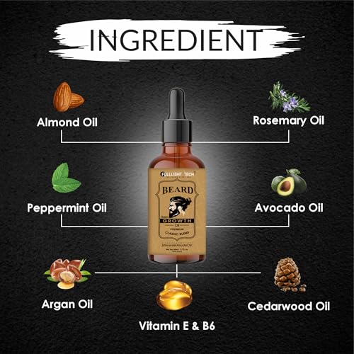 Image of Fulllight Tech Beard Growth Oil for Men-30ml | Natural & Organic Beard Care with Cedarwood, Argan & Rosemary Oils | Promotes Thicker, Fuller Beard | Softens & Fills Patches | Non-Greasy