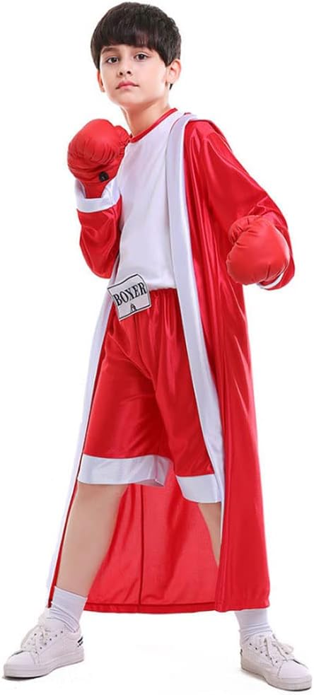 Boxing Costume For Kids Boy Hooded Robe Short Jumpsuit Halloween Costume Cosplay Boxer Fancy Dress Party