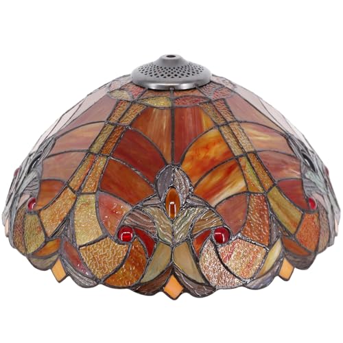 Image of 16Inch Tiffany Stained Glass Lamp Shade Replacement Only(Red) | Fit For Table Lamps FLoor Lamp Ceiling Fixture Pendant Hanging Light Home Office Decoration