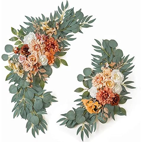 ponatia Wedding Arch Flowers(Pack of 2), Artificial Burnt Orange Wedding Flowers for Wedding Welcome Signs Decorations and Arch Flowers for Wedding Ceremony Reception (Burnt Oragne) Cover