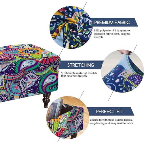 Image of FUANGUI Ottoman Cover Stretch Storage Ottoman Bench Slipcover Jacquard Folding Storage Bench Ottoman Cover Footrest Stool Slipcover Footstool Protector Cover with Elastic Bottom Fit Length,Large