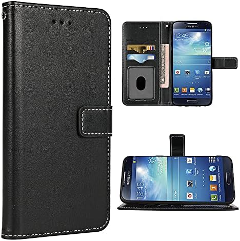 FDCWTSH Compatible with Samsung Galaxy S4 Wallet Case Wrist Strap Lanyard Leather Flip Cover Card Holder Stand Cell Accessories Phone Cases for Galaxy9500 Galaxi I9505 Women Men Black