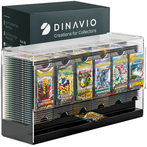 Dinavio Crafthouse 6-Slot Booster Pack Dispenser with Black Base - Fits 240 Booster Packs for Dispensing - Compatible with TCG Trading Card Boosters and Sports Card Boosters - 4mm Acrylic Stackable