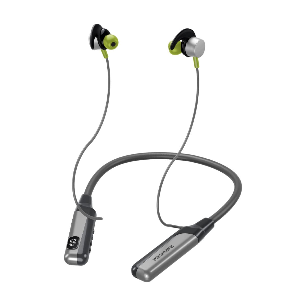 Promate Blend Bluetooth Neckband Earphones, High-Fidelity Sweat-Proof in-Ear Neckband Earphones with Smart LCD Screen, TF Card Slot, Hall Switch Sensor and 70Hrs Long Playtime, Grey (B0C4KW9HSL) Amazon Price History, Amazon Price Tracker