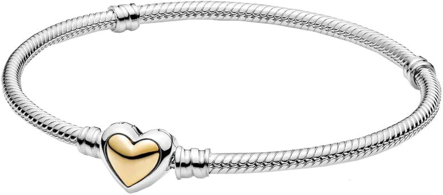 PANDORA Domed Golden Heart Clasp Snake Chain 925 Sterling Silver