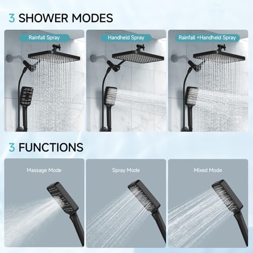 Image of High Pressure Rain Shower Head with Handheld Spray Combo Set, Adjustable 12 inch Rainfall Dual Shower Head, Double&Tandem Shower Head, Waterfall Showerhead Bathroom -Matte Black