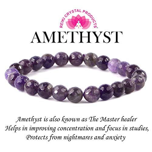 Image of Reiki Crystal Products Certified Natural Crystal Stone 8 mm Faceted /Diamond Cut Beads Bracelet for Men & Women | Reiki Charged Gemstone Bracelet | Multiple Crystal Variants Available