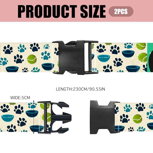 Image of Nuxovilar Luggage Straps Set for Suitcase 1.96x90.5in Polyester | Cargo Strap Travel Belt Security Buckle Band Pet Owner Outdoor Trip Daily Commute (Pet Paws)