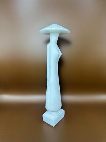 Miniatura 3 de Estatua de mármol vietnamita para mujer, estatua de mujer para sala de estar, oficina, decoración del hogar (blanco, 8.7 pulgadas de alto)