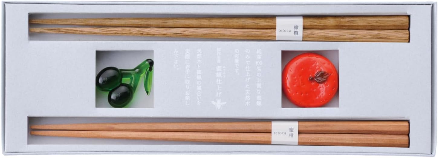 Kawai Tetoca Gift Chopsticks & Chopsticks Rest Set, Olive, Mandarin Orange Size: Approx. W3.8 D10.6 x H2 028941