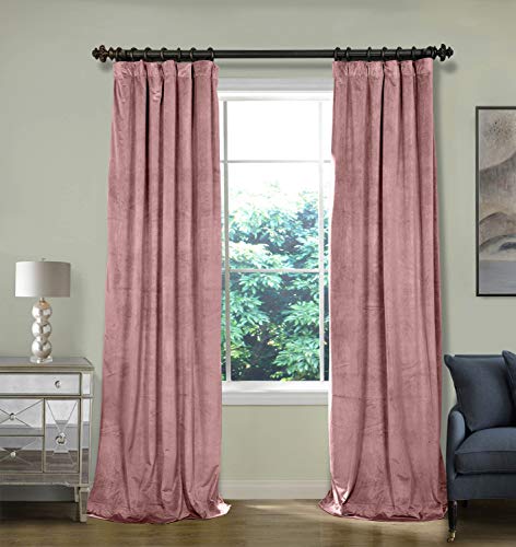 Chadmade 50Wx96L Inch Solid Matt Luxury Heavyweight Velvet Curtain Drape With Room Darkening Lining Flat Hook Or Ring Clip Heading For Track, Coral (1 Panel), Leon Collection #TOP30