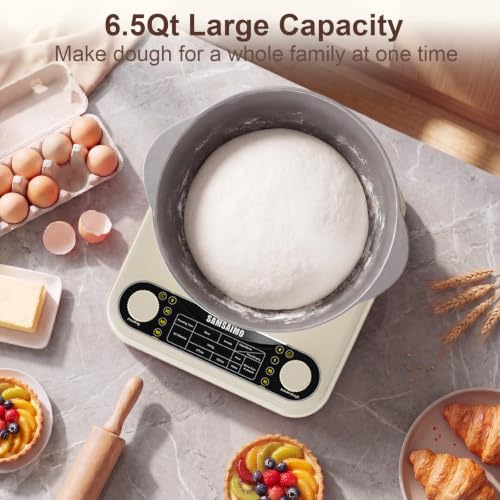 Image of Electric Dough Maker with Ferment Function, 6.5QT Stand Dough Mixer, Dough Kneading Machine with 304 Stainless Steel Bowl, Removable Lid & Knob Control, Ideal for Bread, Pizza, Pasta - Almond Cream