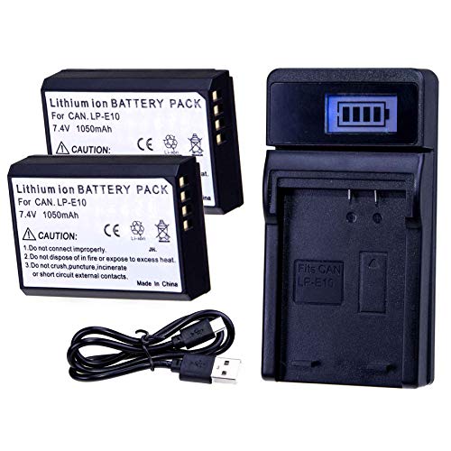 LUMOS Reemplazo batería LP-E10 (Paquete de 2) y cargador USB - 1020mah...