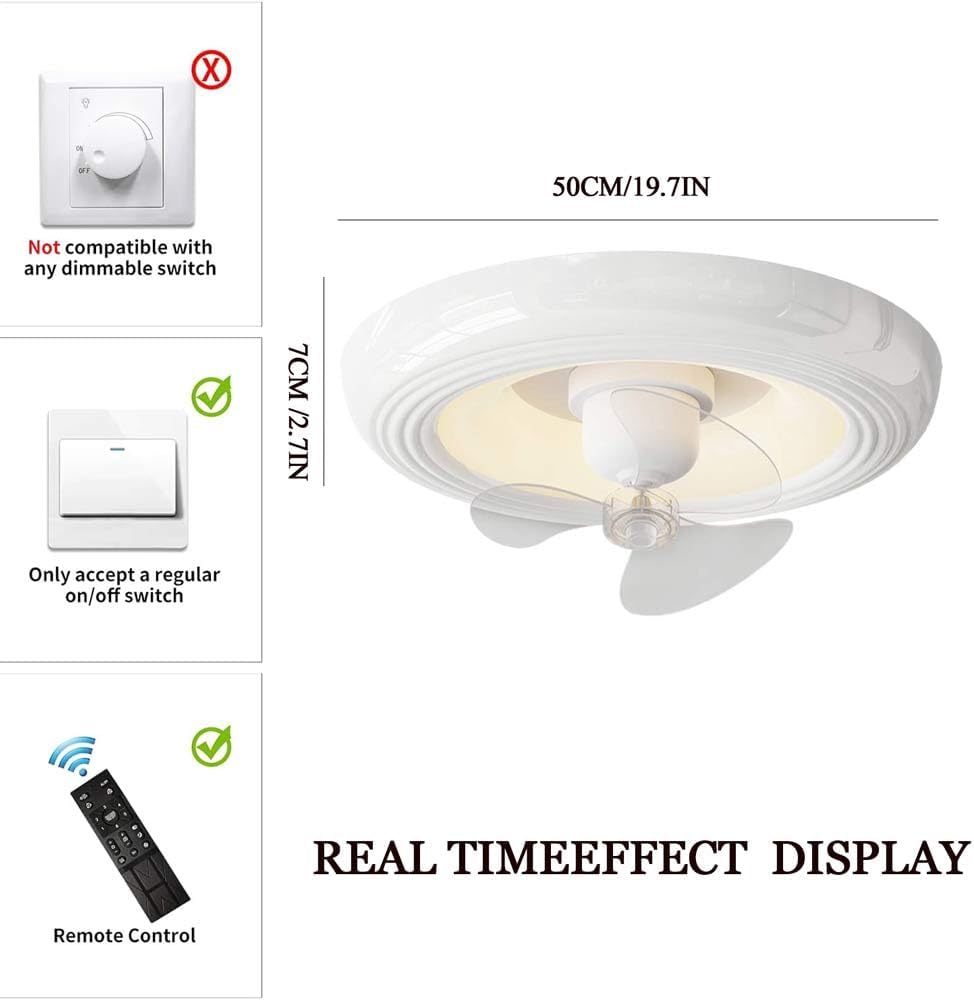Round LED Ceiling Fans with Lights, Modern Minimalist Flush Mount Ceiling Fan with Lights and Remote, 6 Wind Speeds Low Profile Ceiling Fan for Bedroom, Dining Room and Kitchen