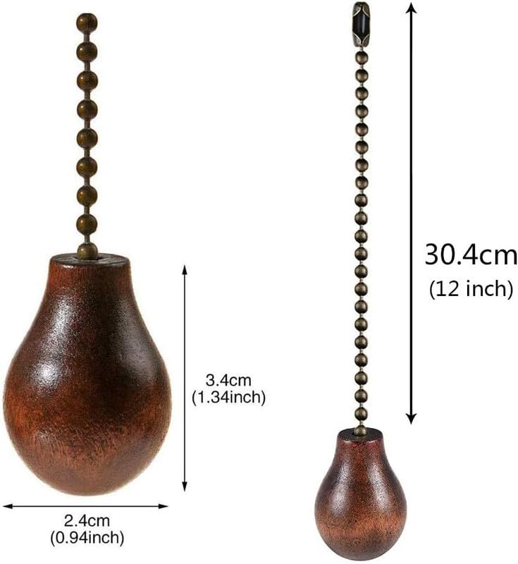 Image of Ceiling Fan Chain Pulls Extenders Decorative Ornaments 12 Inches White Color Wooden Pendant Pull Chain Extension for Ceiling Light Lamp Fan Chain 4 Pcs (white and bronze)