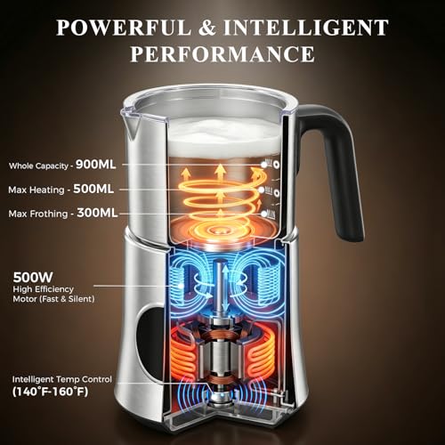 Image of Milk Frother and Steamer, Electric Frother 900ML | All-in-1 Automatic Hot and Cold Foam Maker