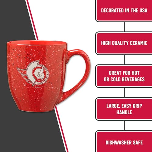 Image of Rico Industries NHL Hockey Ottawa Senators Red 16 oz Team Color Laser Engraved Speckled Ceramic Coffee Mug