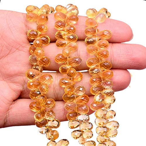 Perles briolette en citrine naturelle de 7x10mm à 8x12mm pour création de bijoux en lithothérapie - 2