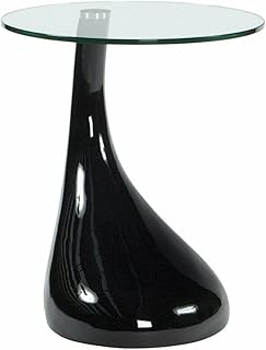 WHATSIZE ENTERPRISE - Teardrop Round Side Table - Modern Glass Pedestal for Living Room End Tables & Bedroom Furniture - Bedside Tables, Night Stands, Lamp Tables & Telephone Tables - Black