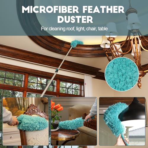 Image of TelesPro 36 Foot High Reach Duster Kit with 7-30FT Extension Pole High Ceiling Dusting and Window Cleaning Kit with Telescopic Pole Window Washer&Squeegee,Cobweb Duster,Fan Duster and Feather Duster