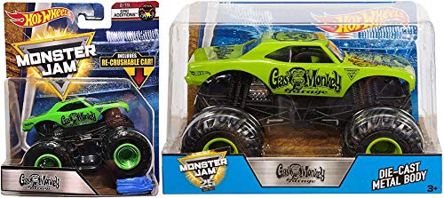 Small Big Wheels Monster Jam Action Hot Wheels Gas Monkey Truck 1:64 Scale Crushable Car Version & Big Green Gas Monkey Garage Truck 1:24 Bundle