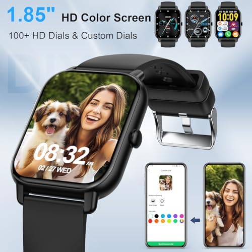 Smart Watch for Men Women Answer/Make Calls, 1.85"Fitness Tracker with Heart Rate Sleep Monitor Fitness Watch 100+Sports Modes Step Counter IP68 Waterproof Activity Trackers Smartwatch for Android iOS