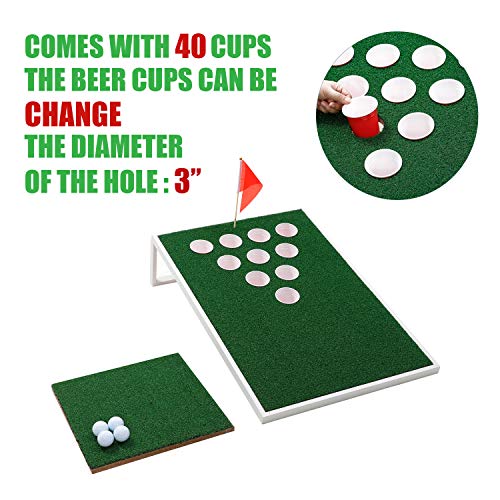 OOFIT Golf Chipping Target Set Combined Beer Pong Game Exciting Chip Game for Enthusiasts and Beginners, Golfing Practice Games Indoor/Outdoor at Beach, Backyard or Tailgate - White - Thumbnail 3