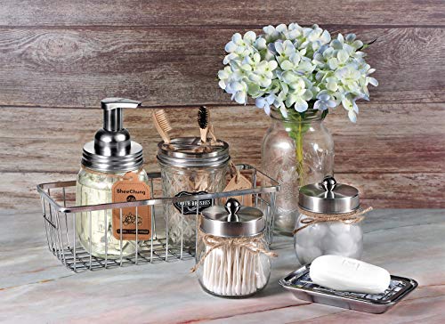 image for SheeChung Mason Jar Bathroom Accessories Set(6PCS) - Foaming Soap Disp