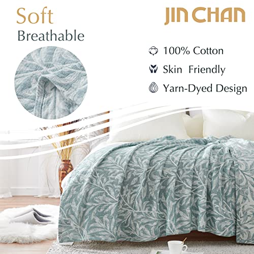Jinchan Blue Throw Blanket For Couch Leaf Throw Blanket Cozy Cotton Blanket Breathable Spring Blanket Bed Decor 3 Layer Coverlet Quilt Soft Blanket Baby Kids Gift 50X60 Inch #TOP1