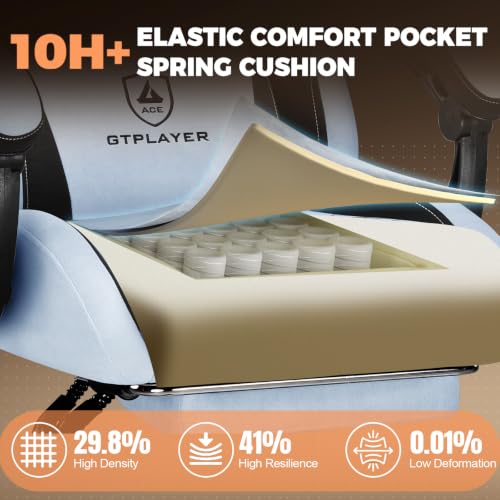 Image of GTPLAYER Gaming Chair with Footrest, Ergonomic Office Chair 400lbs Heavy Duty, Big and Tall Computer Desk Chair with Lumbar Support and Headrest, Breathable Plush Fabric, 90-155 Recline Light Blue