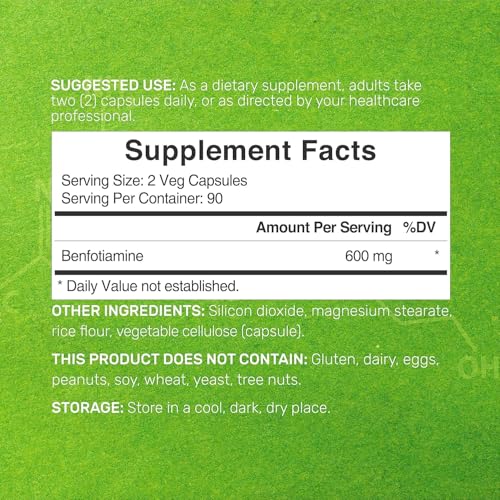 Image of WITFY Benfotiamine 600mg Per Serving, 180 Veggie Capsules (300mg Per Cap) - Fat Soluble Vitamin B1 Thiamine Supplement - 3rd Party Tested, Vegan, Non-GMO, Gluten Free