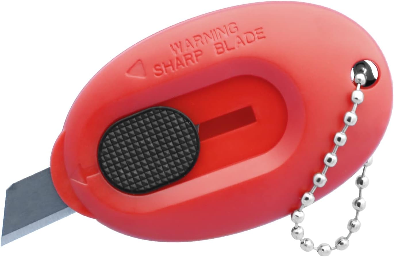 Mini Box Cutter Small Safety Retractable Utility Knife Blade Right Or Left Handed Finger Friendly Package Box Opener with Keychain Hole (32 BOXCUTTER-S10)