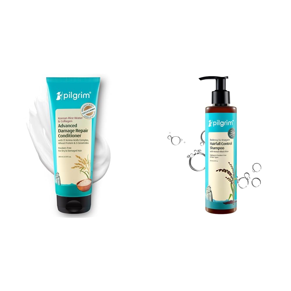 Pilgrim Korean Rice Water & Collagen Advanced Damage Repair Conditioner - 200ml & Redensyl & Anagain Hairfall Control Shampoo with Korean Black Rice 200ml-picture-41