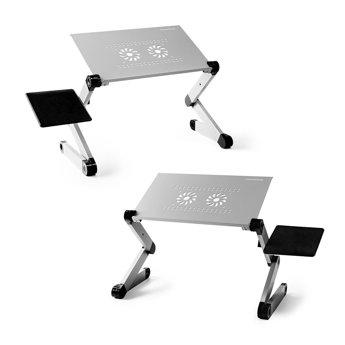 InnovaGoods - Table d'Ordinateur Portable Réglable, Plateau pour Lit, Support Pliable en Aluminium, Ventilation, Hauteur/Inclinaison Ajustables, Argent, Médiano