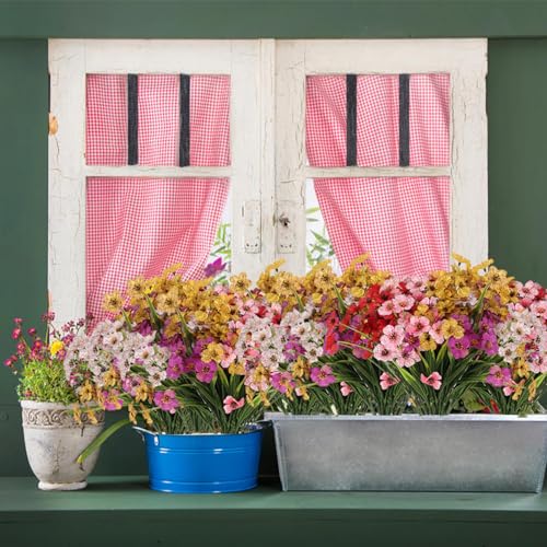 20 Bundles Artificial Flowers for Outdoors UV Resistant No Fade Fake Plastic Flowers Decoration Faux Plastic Greenery Garden Indoor Home Yard Kitchen Office Wedding Porch Window Bo image 6