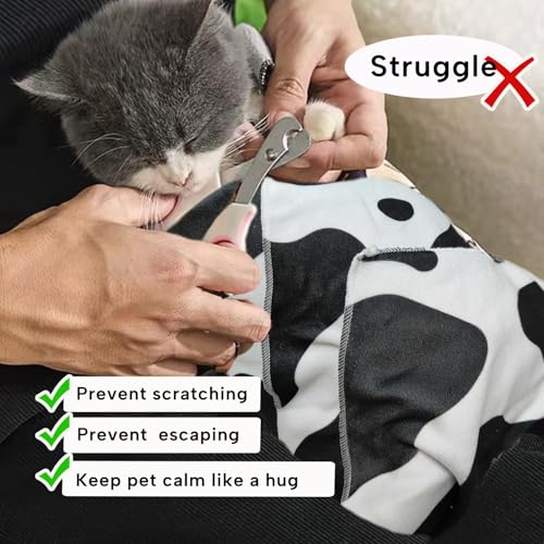 Image of KEYIDE Self-Adherent Cat Grooming Wrap for Cutting Nails, Fabric Calming Cat Bag for Nail Clipping, Teeth Care, Ear Cleaning Anti-Scratch Anti-Escape Burrito Wrap 22 inchx22 inch Within 11lbs